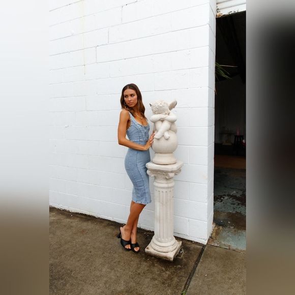 REWASH Acid Wash Denim Fitted Bodycon Dress XS - Picture 7 of 15